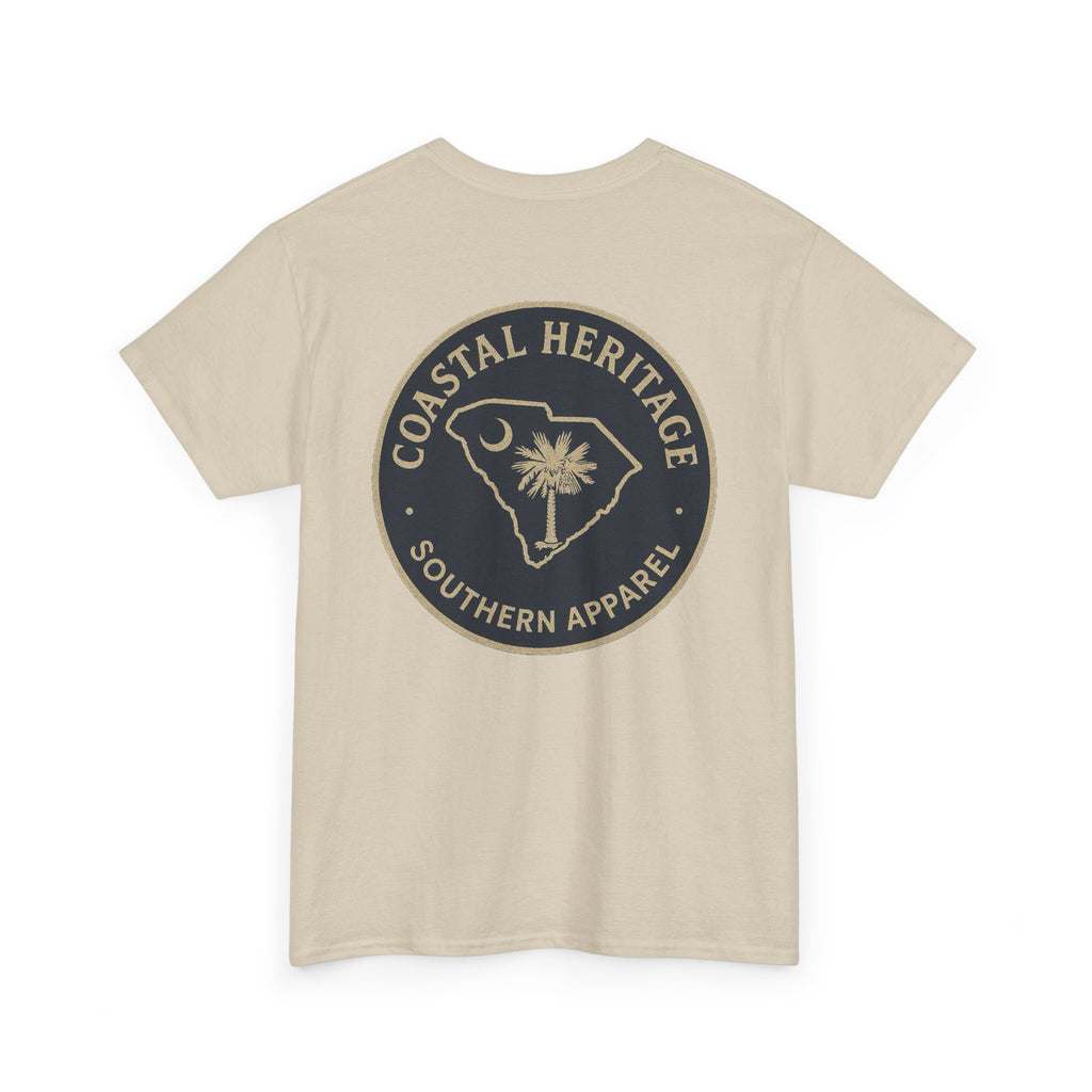 South Carolina Palmetto and Moon Patch Tee.  Coastal Heritage Southern Apparel Unisex Heavy Cotton Tee
