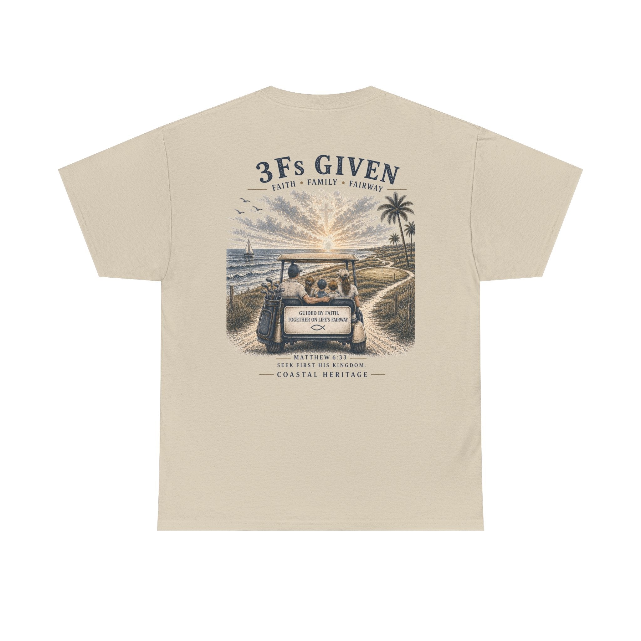 "3Fs Given” Tee – Faith Family Fairway Shirt, Matthew 6:33 Christian Golf T-Shirt
