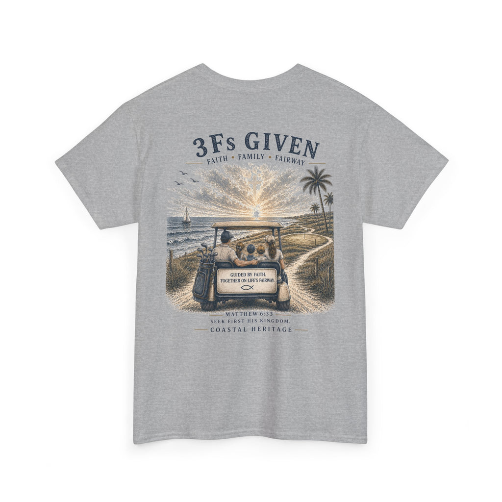 "3Fs Given” Tee – Faith Family Fairway Shirt, Matthew 6:33 Christian Golf T-Shirt