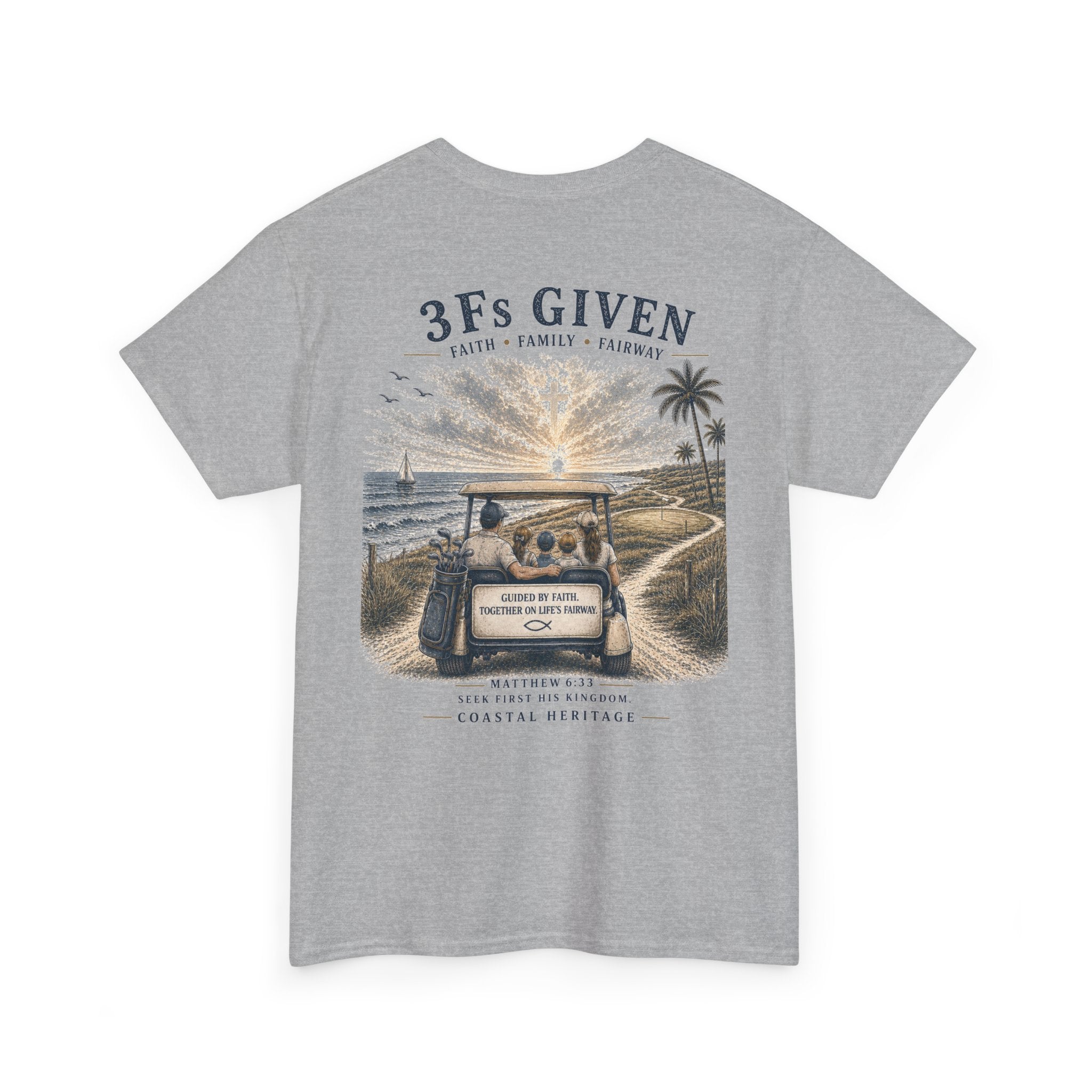 "3Fs Given” Tee – Faith Family Fairway Shirt, Matthew 6:33 Christian Golf T-Shirt