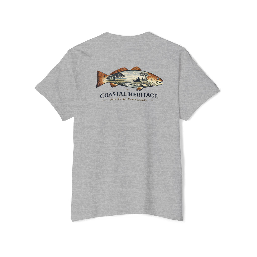 Red Drum Fishing T-Shirt | Coastal Heritage Tee | Born of Tides Drawn to Reds | Southern Coastal Lifestyle Shirt