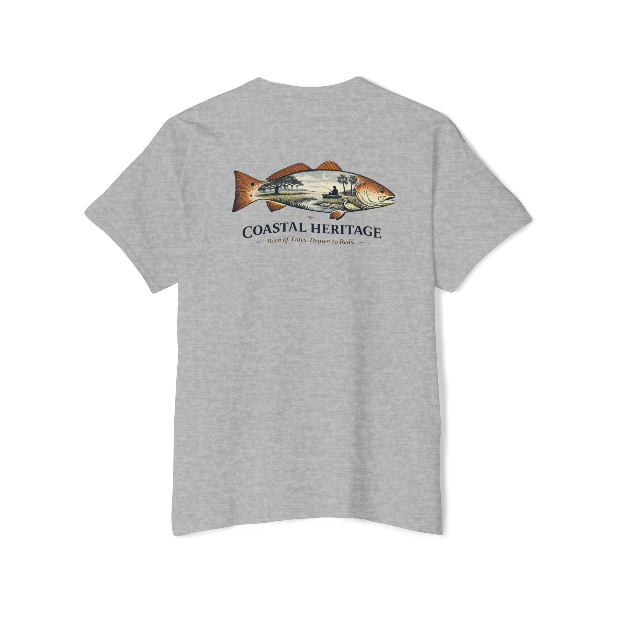 Red Drum Fishing T-Shirt | Coastal Heritage Tee | Born of Tides Drawn to Reds | Southern Coastal Lifestyle Shirt