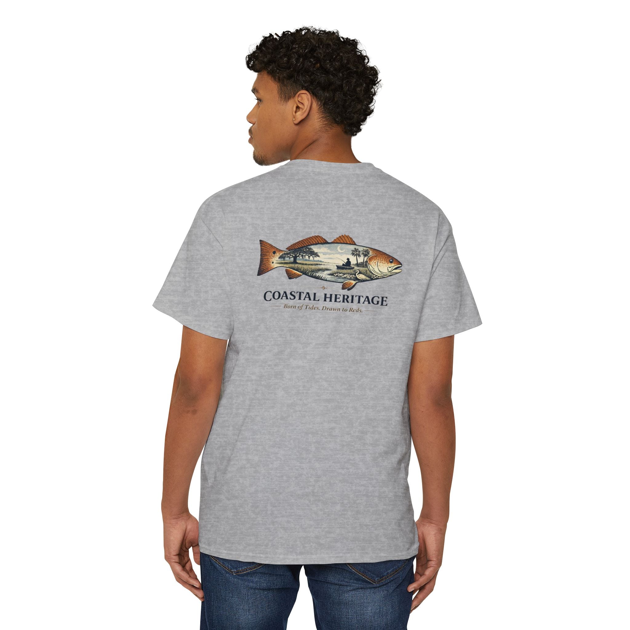 Red Drum Fishing T-Shirt | Coastal Heritage Tee | Born of Tides Drawn to Reds | Southern Coastal Lifestyle Shirt