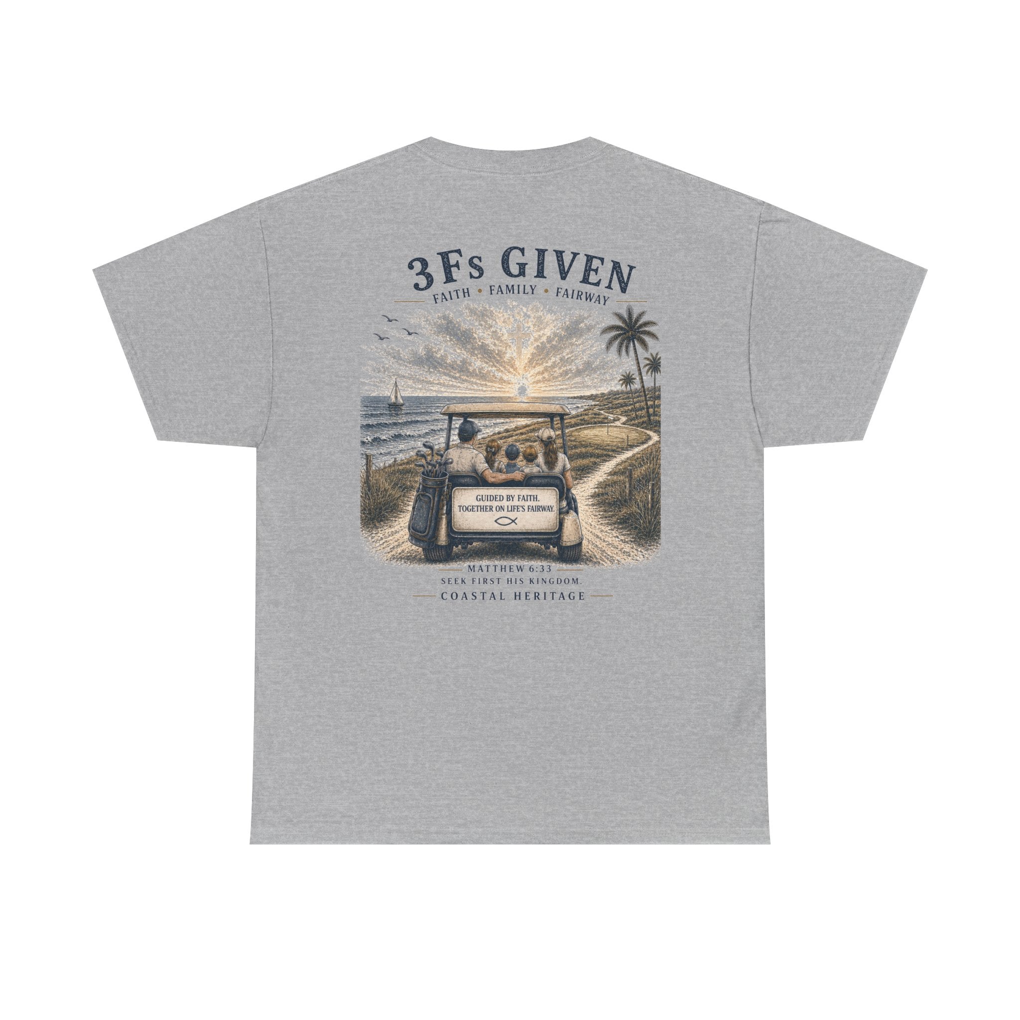 "3Fs Given” Tee – Faith Family Fairway Shirt, Matthew 6:33 Christian Golf T-Shirt