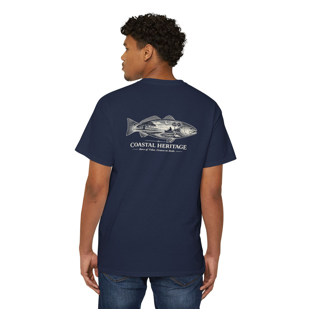 Red Drum Fishing T-Shirt | Coastal Heritage Tee | Born of Tides Drawn to Reds | Southern Coastal Lifestyle Shirt