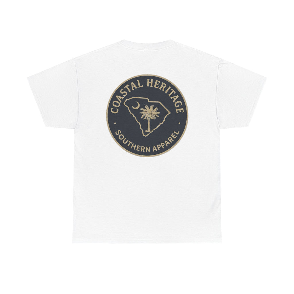 South Carolina Palmetto and Moon Patch Tee.  Coastal Heritage Southern Apparel Unisex Heavy Cotton Tee
