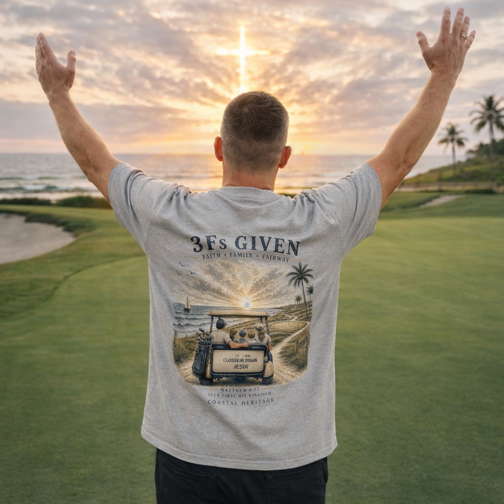 "3Fs Given” Tee – Faith Family Fairway Shirt, Matthew 6:33 Christian Golf T-Shirt