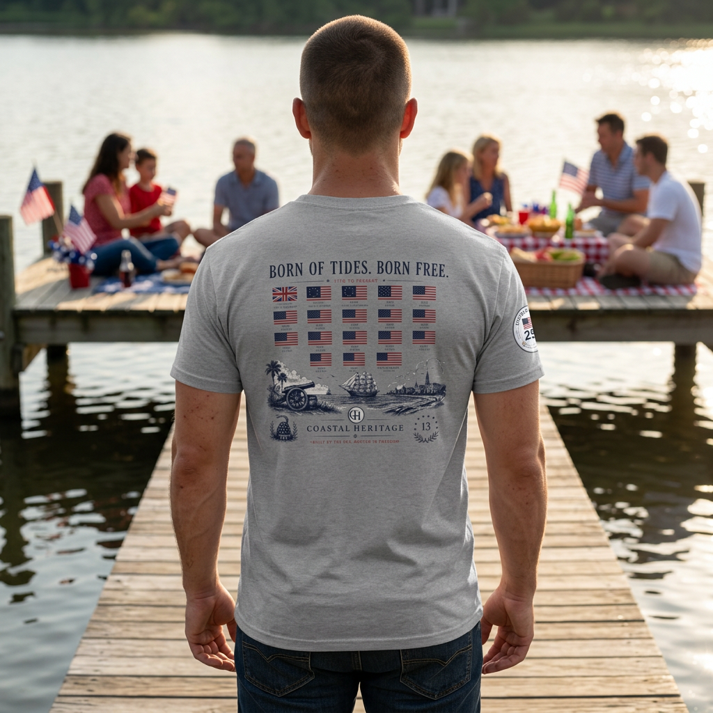 Born of Tides. Born Free. Fourth of July, 250th Anniversary Tee