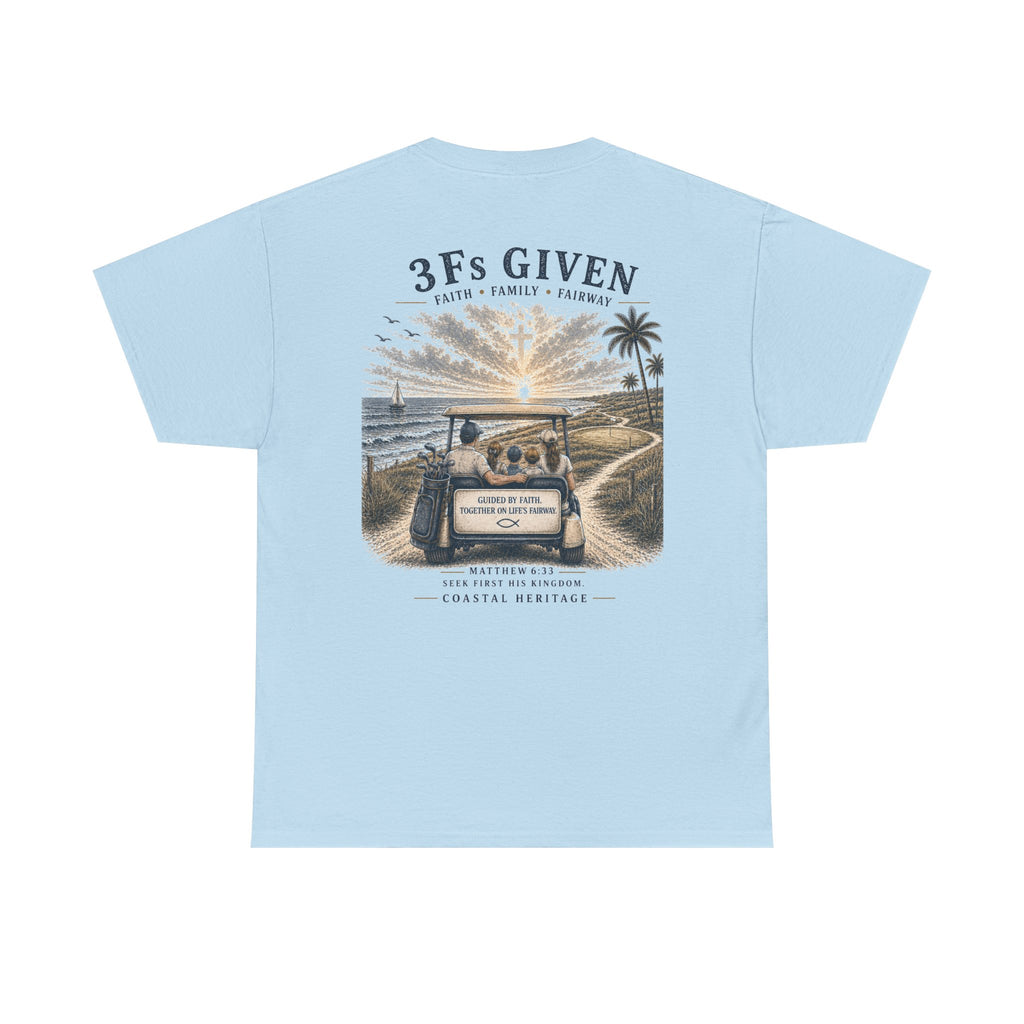 "3Fs Given” Tee – Faith Family Fairway Shirt, Matthew 6:33 Christian Golf T-Shirt