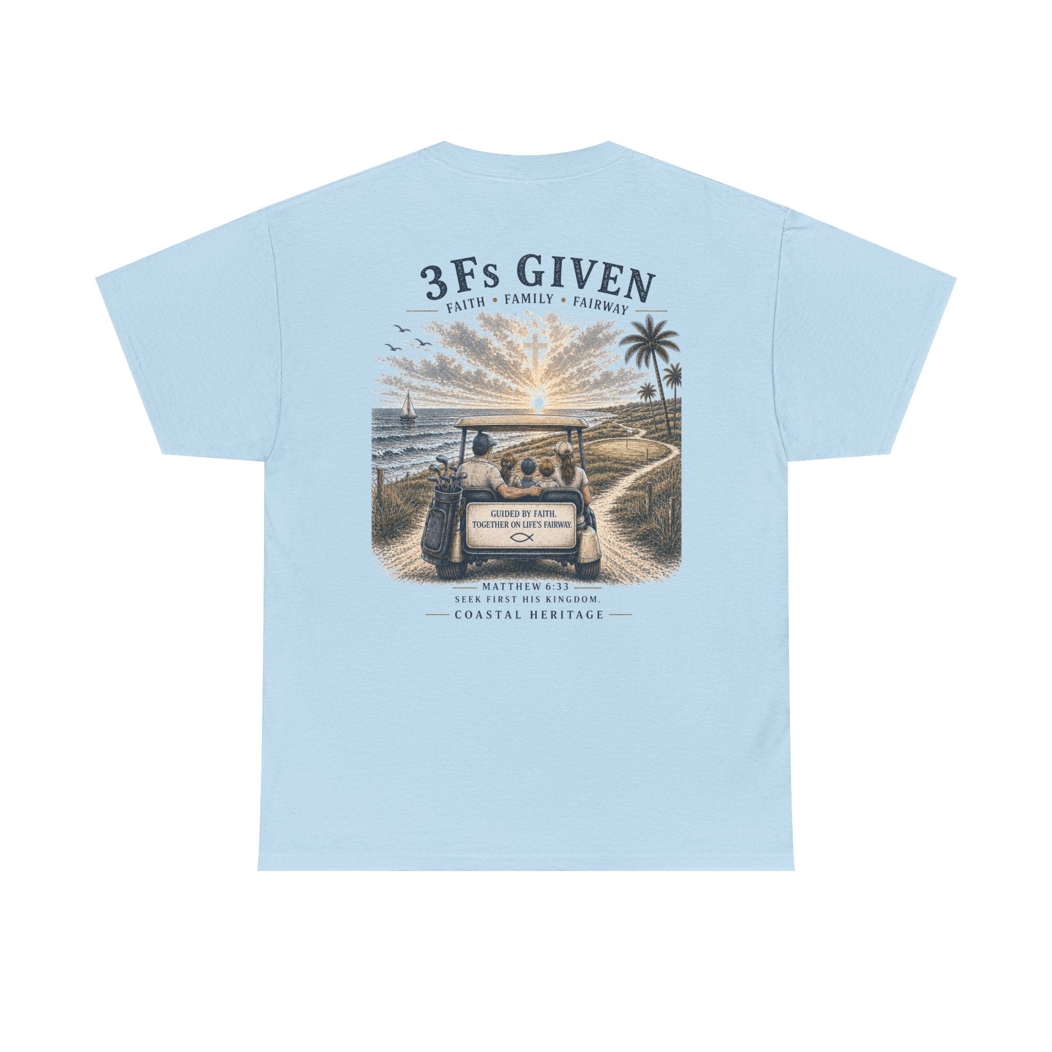 "3Fs Given” Tee – Faith Family Fairway Shirt, Matthew 6:33 Christian Golf T-Shirt