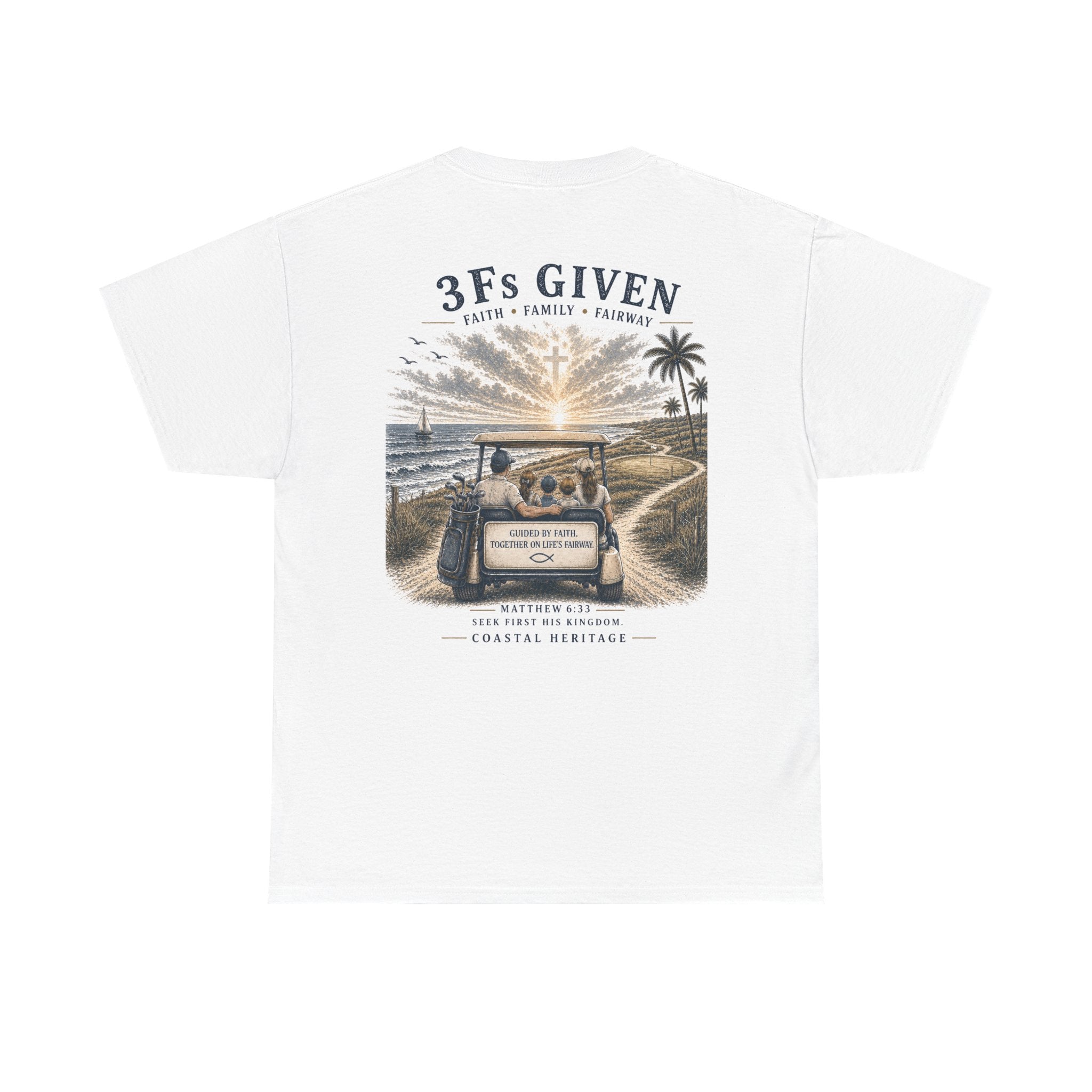 "3Fs Given” Tee – Faith Family Fairway Shirt, Matthew 6:33 Christian Golf T-Shirt