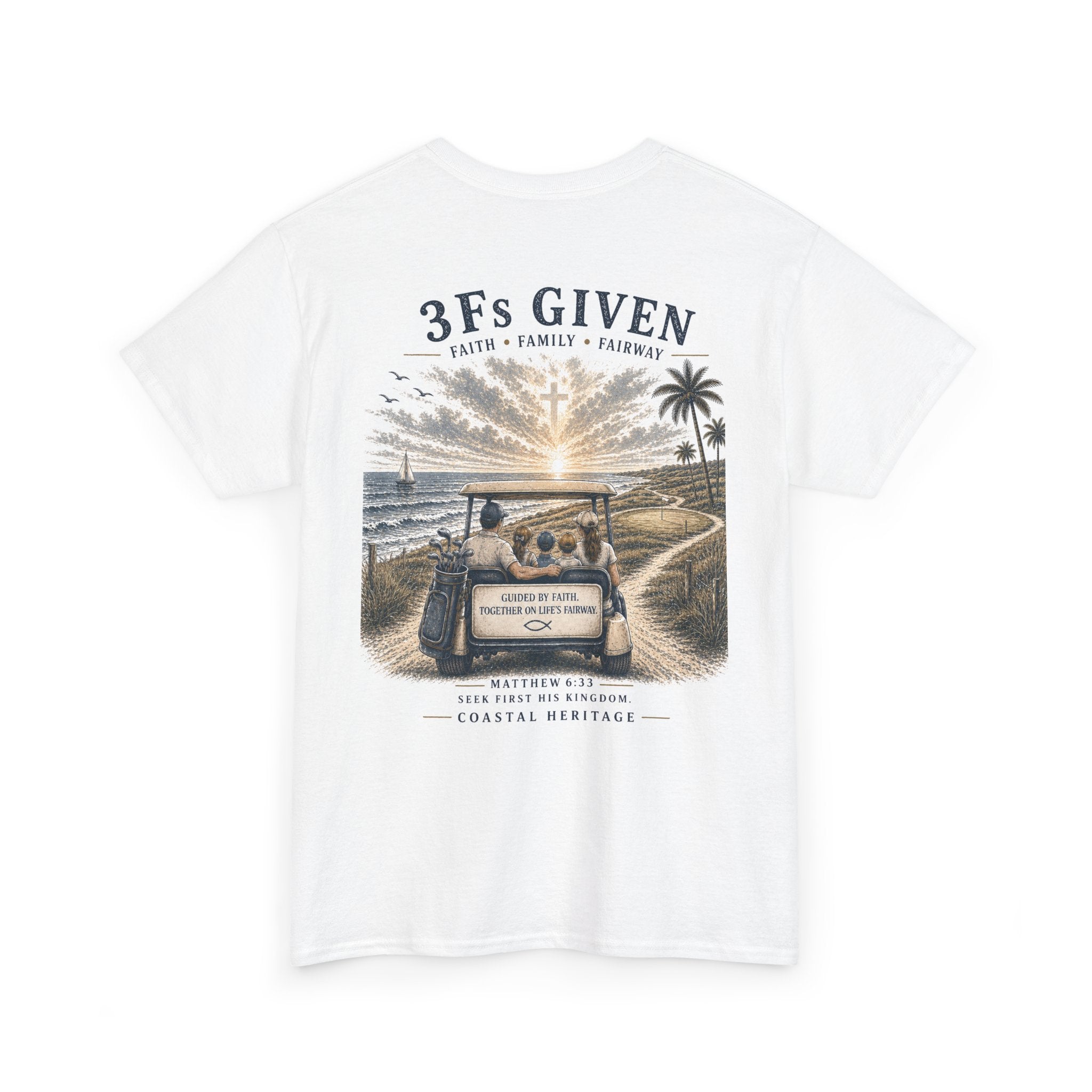 "3Fs Given” Tee – Faith Family Fairway Shirt, Matthew 6:33 Christian Golf T-Shirt