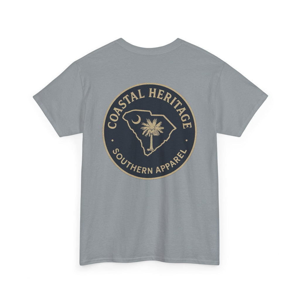 South Carolina Palmetto and Moon Patch Tee.  Coastal Heritage Southern Apparel Unisex Heavy Cotton Tee