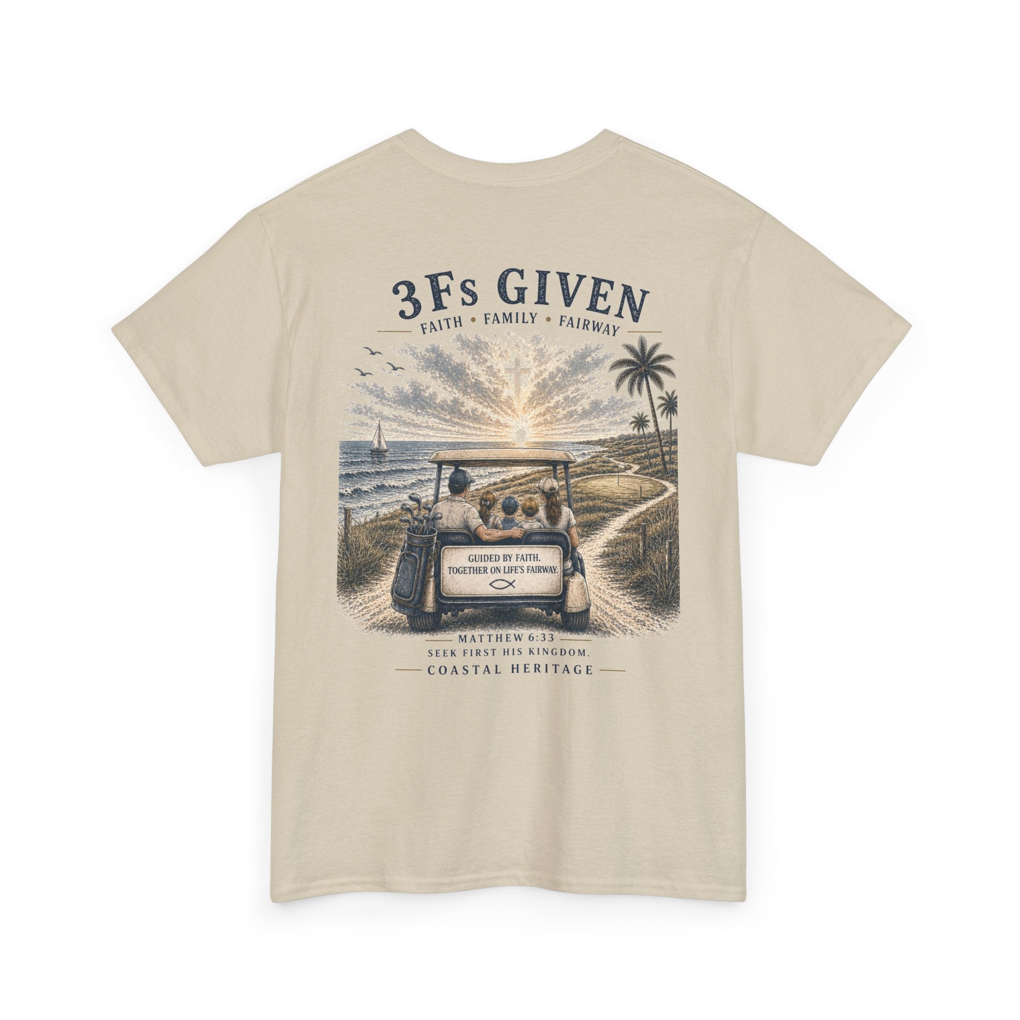 "3Fs Given” Tee – Faith Family Fairway Shirt, Matthew 6:33 Christian Golf T-Shirt